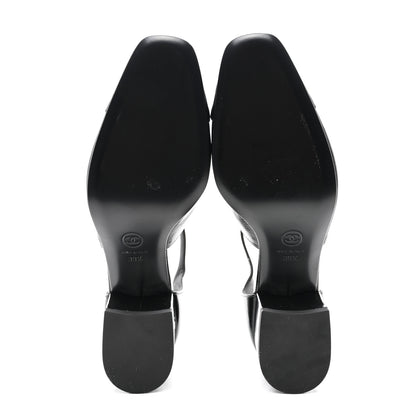 Chanel Glazed Crinkled Calfskin CC Cap Toe Mary Janes Pumps 39.5 Black 5 of 8