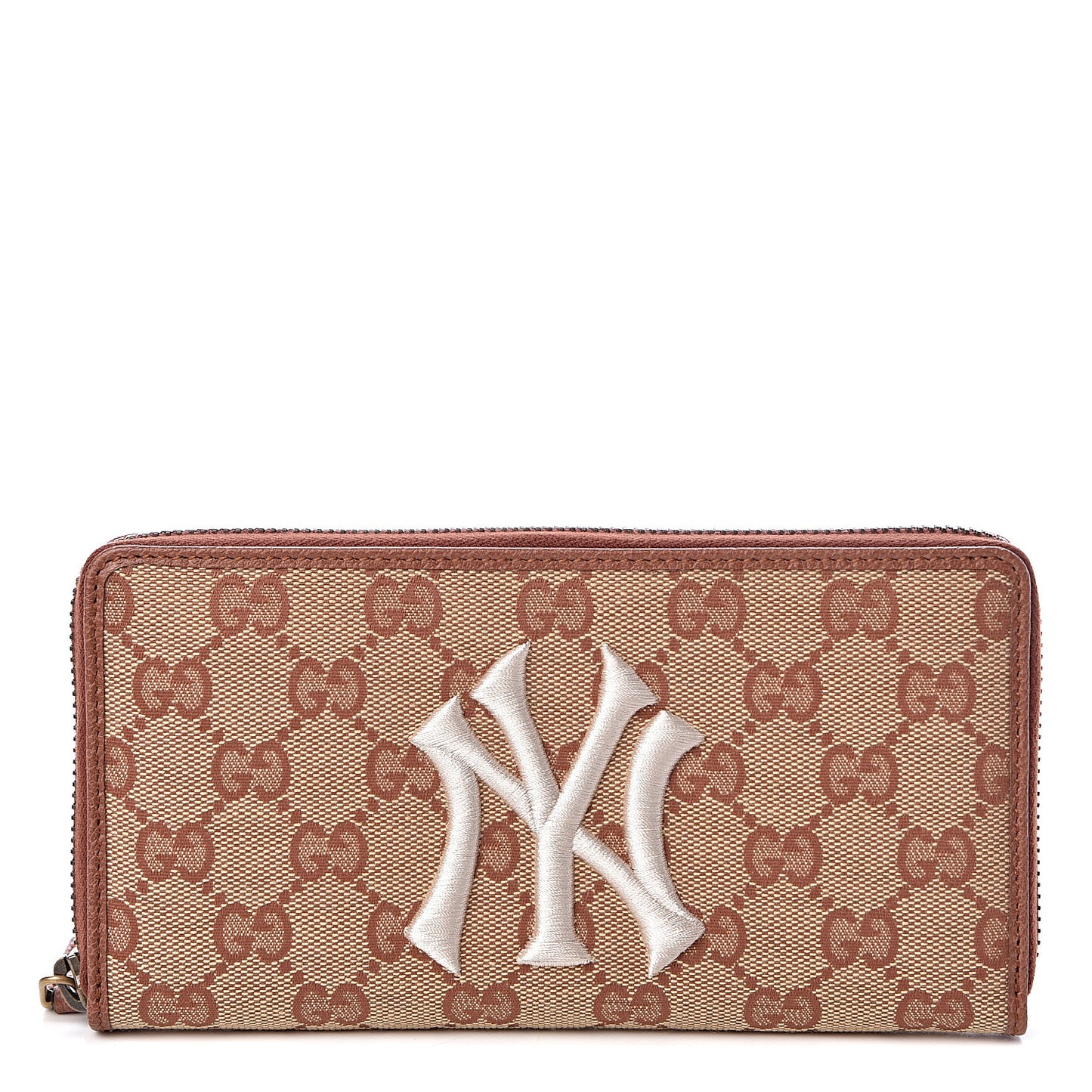 X MLB GG Monogram NY Yankees Zip Around Wallet Beige Ruggine Ivory