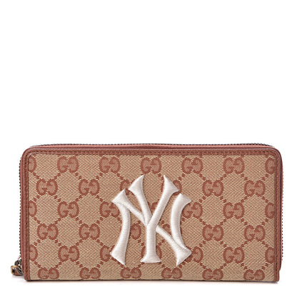 Gucci X MLB GG Monogram NY Yankees Zip Around Wallet Beige Ruggine Ivory 1 of 8