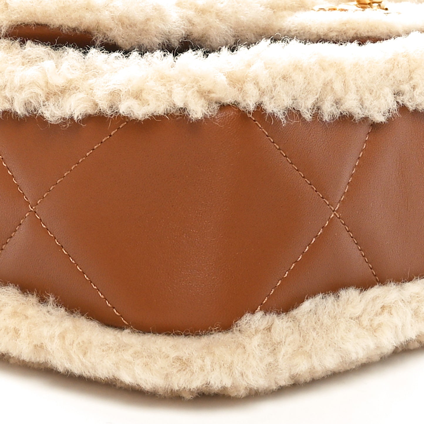 Shearling Lambskin Quilted Furry Coco Flap Beige Brown