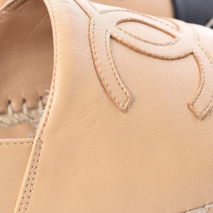 Chanel Lambskin CC Espadrilles 35 Beige Black 14 of 18