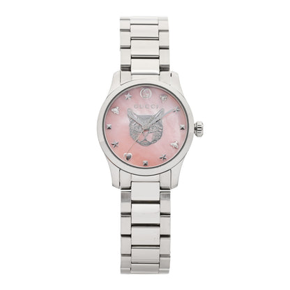 Gucci Stainless Steel Pink Mother of Pearl 27mm G-Timeless Cat Quartz Watch 1 of 4