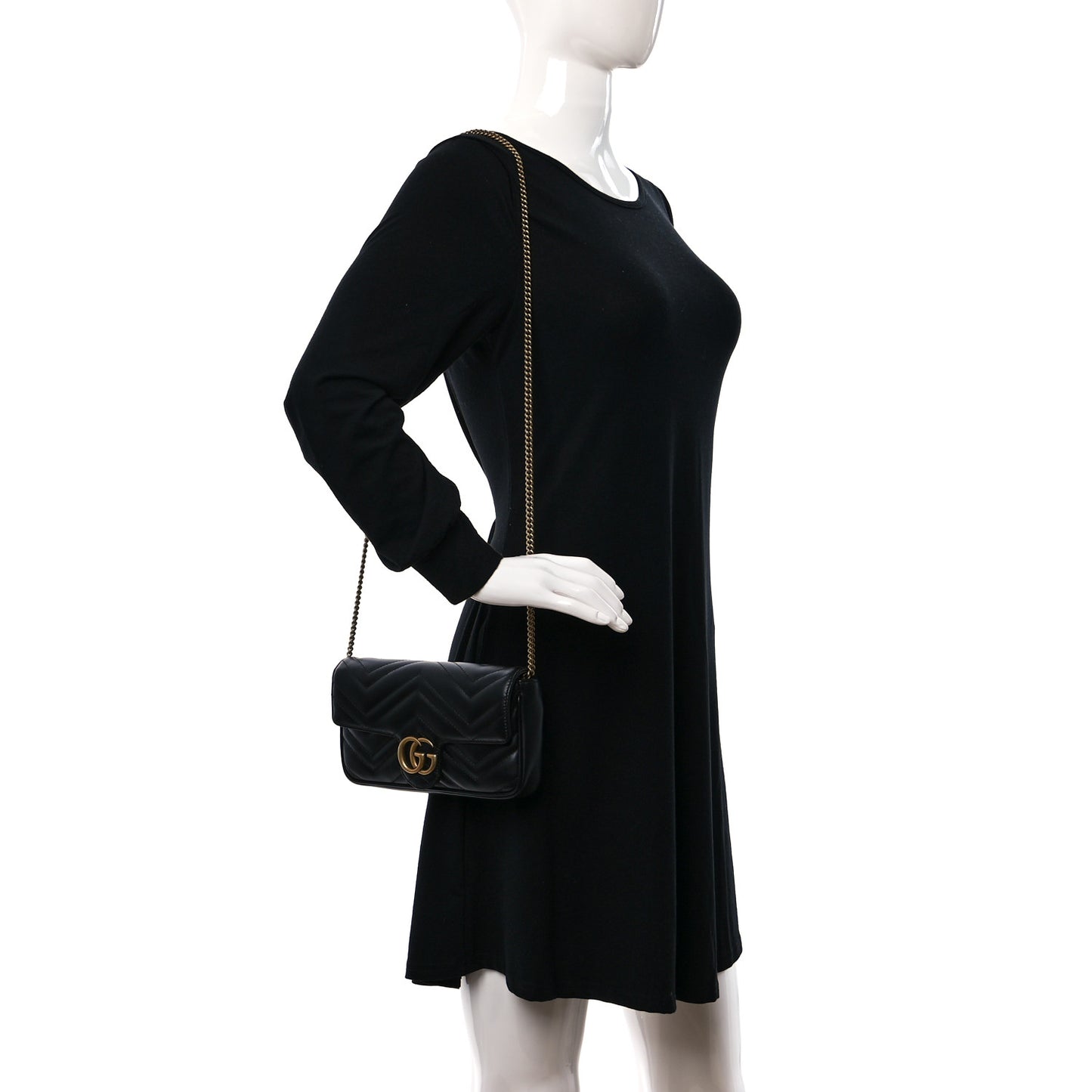 Calfskin Matelasse Mini GG Marmont Shoulder Bag With Case Black White