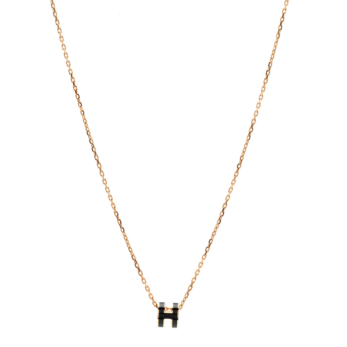 Lacquered Gold Mini Pop H Pendant Necklace Black