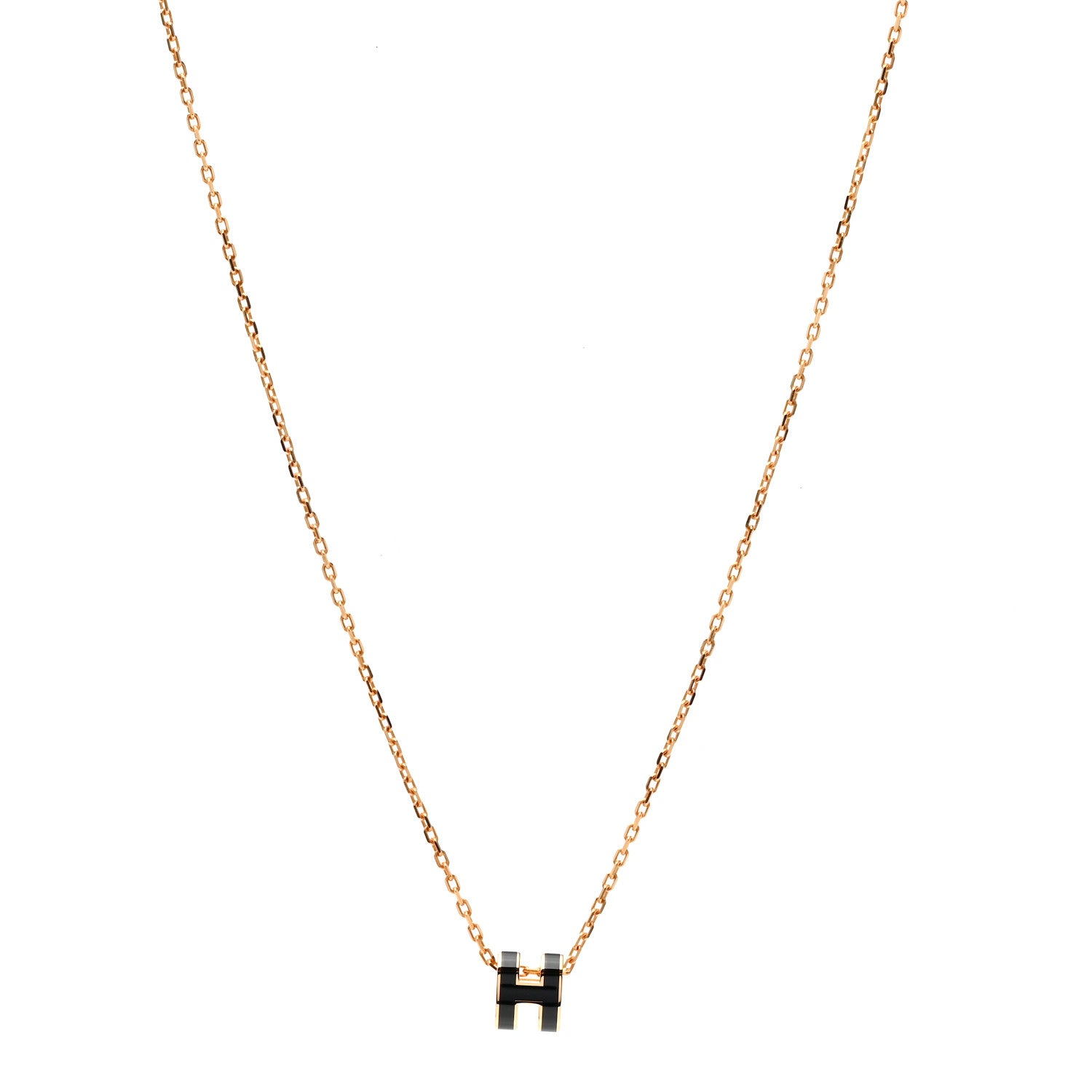 Hermes Lacquered Gold Mini Pop H Pendant Necklace Black 1 of 6