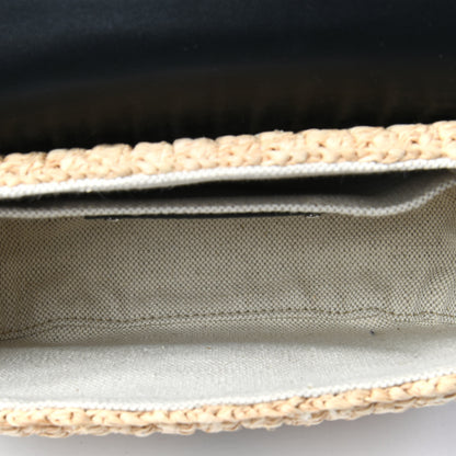Prada Raffia Vitello Flap Shoulder Bag Naturale Black 5 of 12
