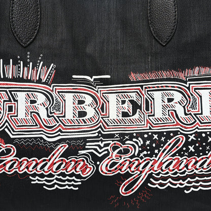 Burberry Coated Canvas Mega Check Medium Doodle Tote Black Red 8 of 12