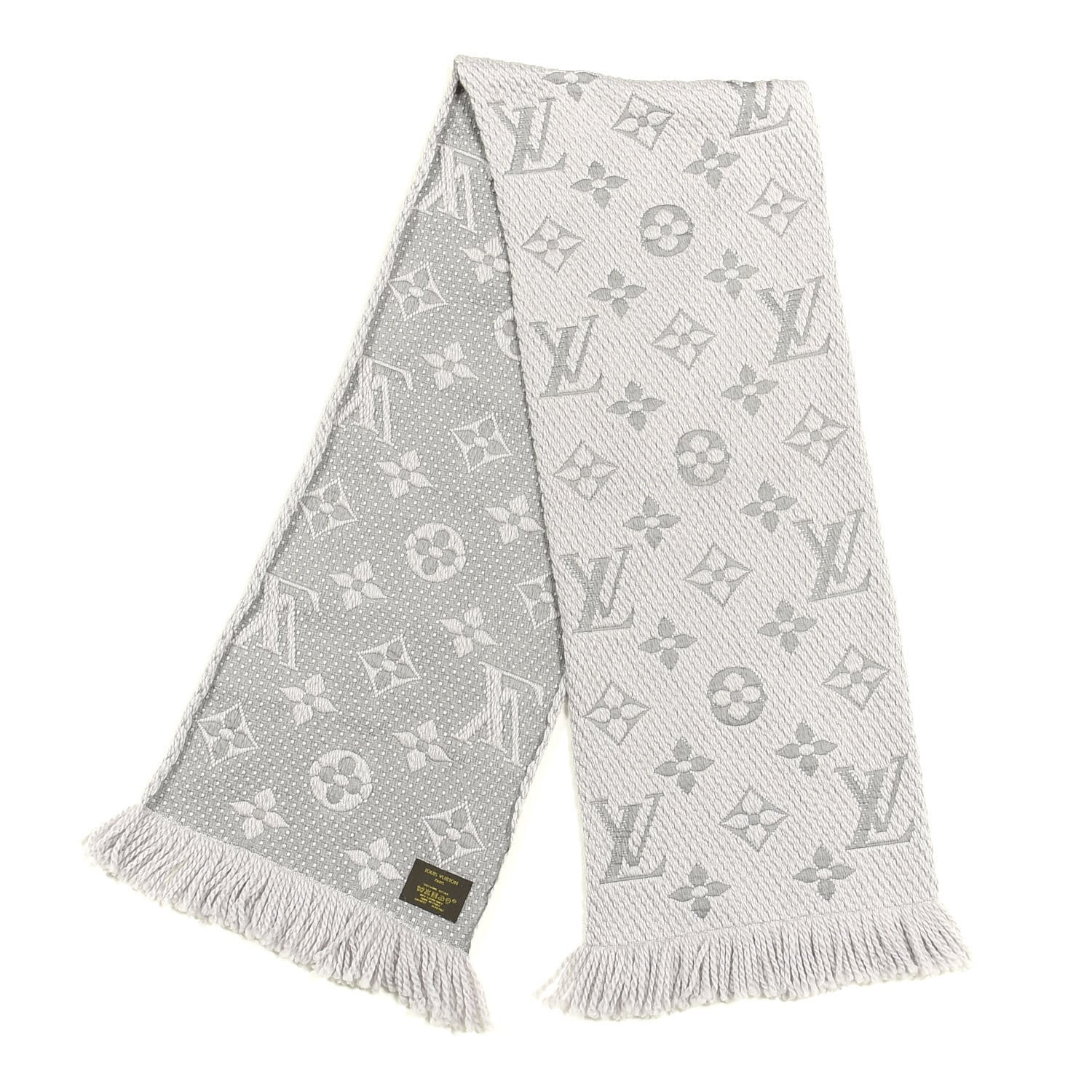 Louis Vuitton Wool Silk Logomania Scarf Pearl Grey 2 of 3