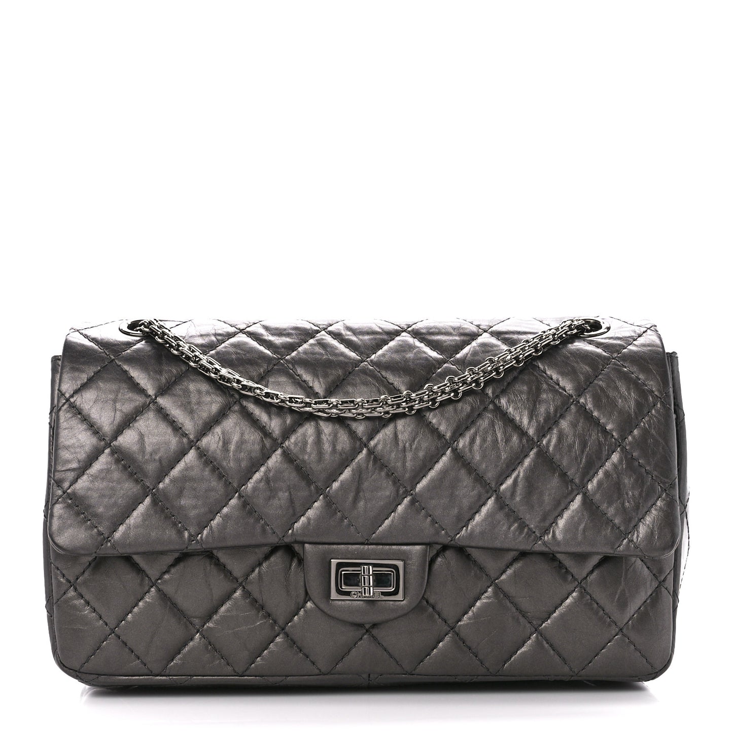 Metallic Aged Calfskin Quilted 2.55 Reissue Flap 226 Dark Grey
