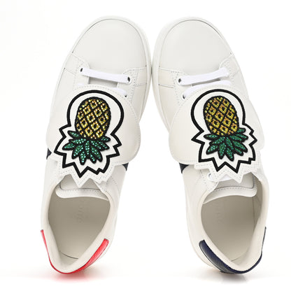 Gucci Calfskin Ayers Crystal Web Pineapple Embroidered Womens New Ace Sneakers 35.5 White 2 of 10