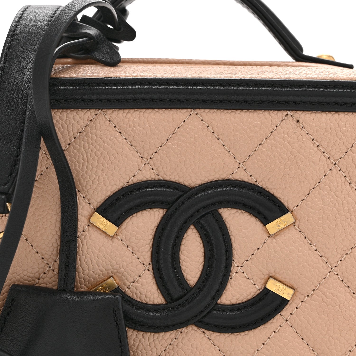 Chanel Caviar Quilted Small CC Filigree Vanity Case Beige Black 8 of 11