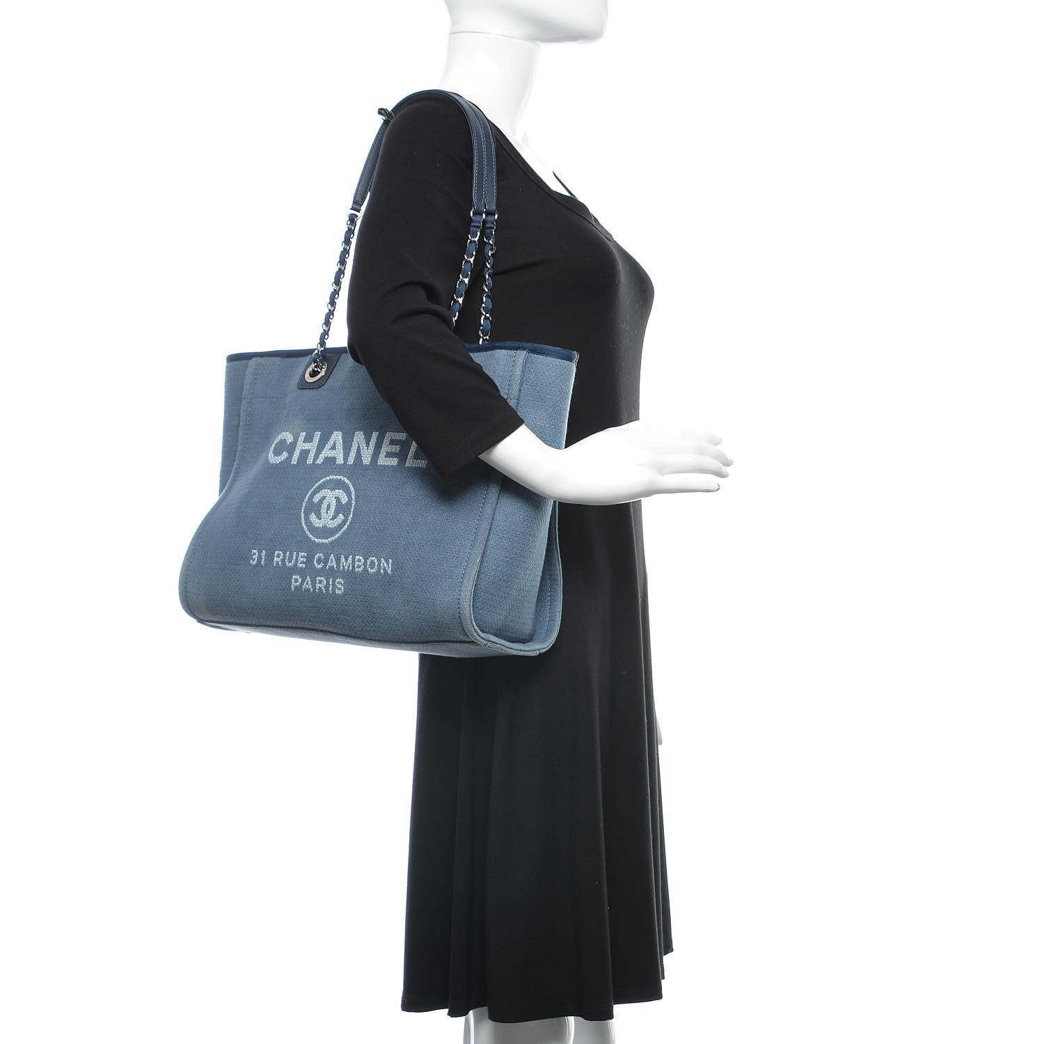 Chanel Canvas Small Deauville Tote Denim Blue 2 of 10