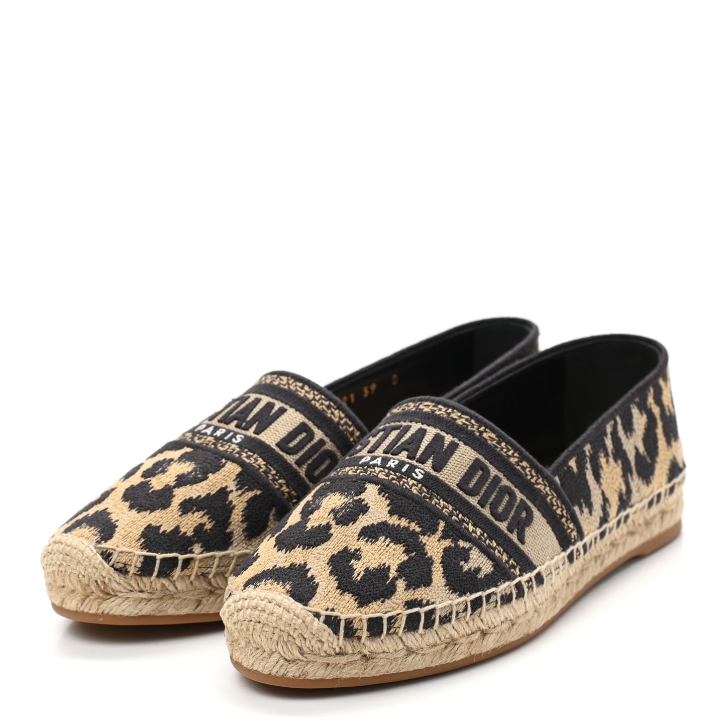 Cotton Embroidered Leopard Print Granville Espadrille 39 Natural