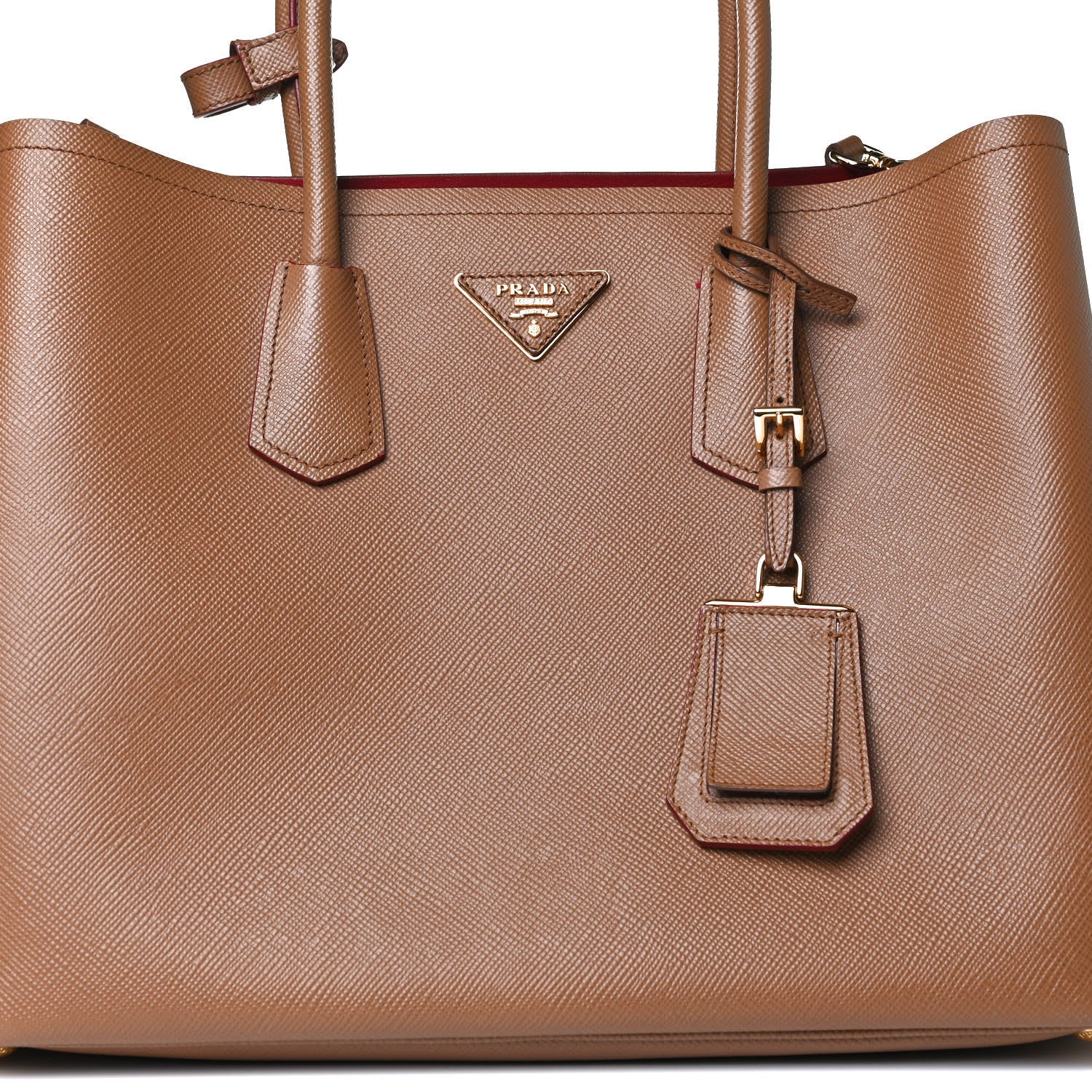Prada Saffiano Cuir Medium Double Handle Bag Caramel Fuoco 7 of 13