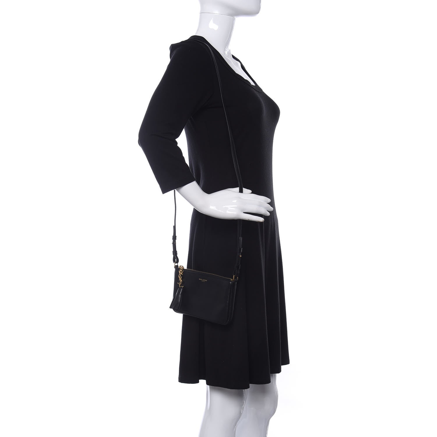 Saint Laurent Calfskin Monogram Phone Pouch Crossbody Bag Black 2 of 10