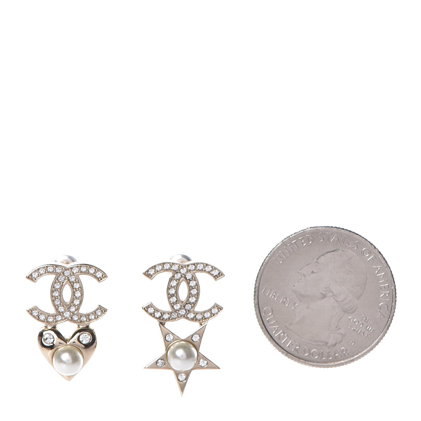 Crystal Pearl Charming Winter CC Star Heart Earrings Gold