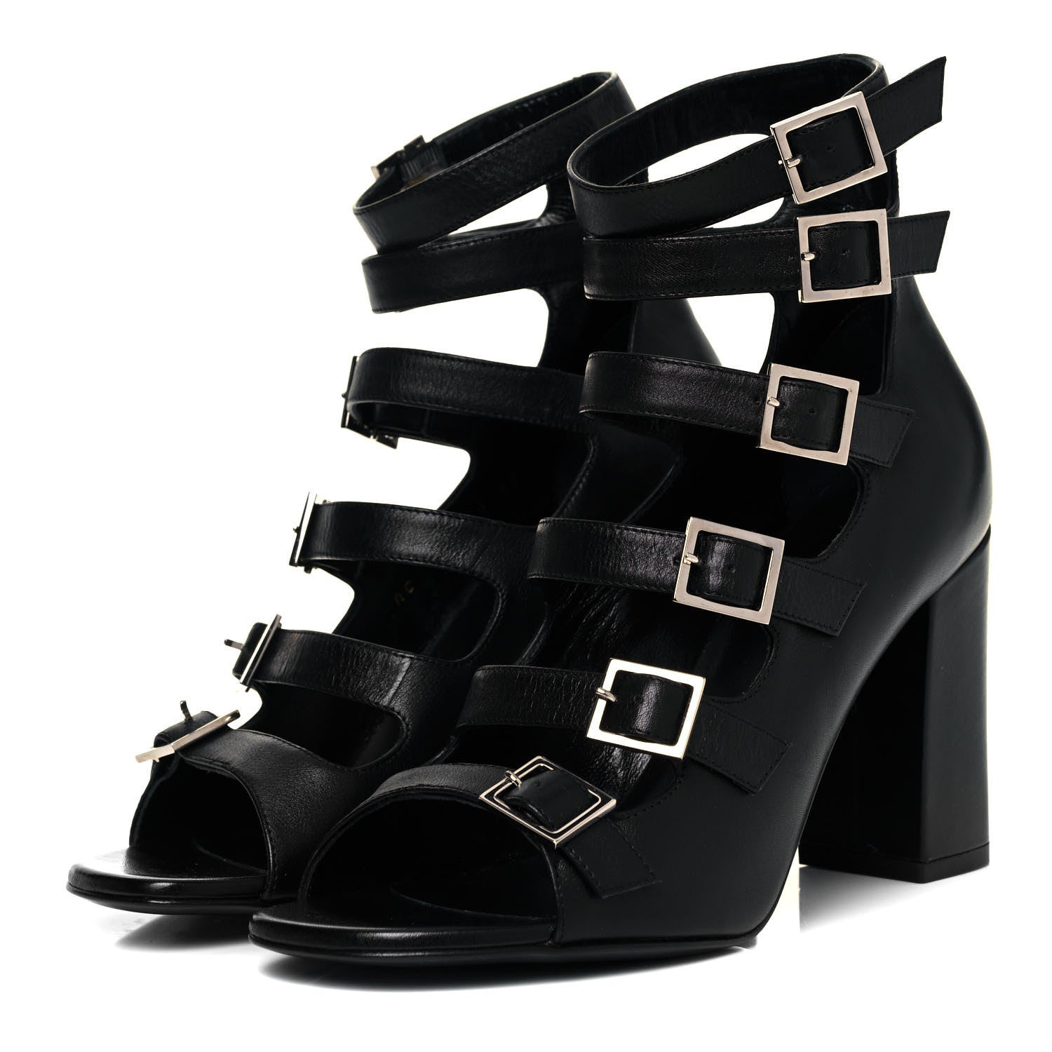 Saint Laurent Calfskin Babies 90 Multi Strap Sandal 37 Black 3 of 8