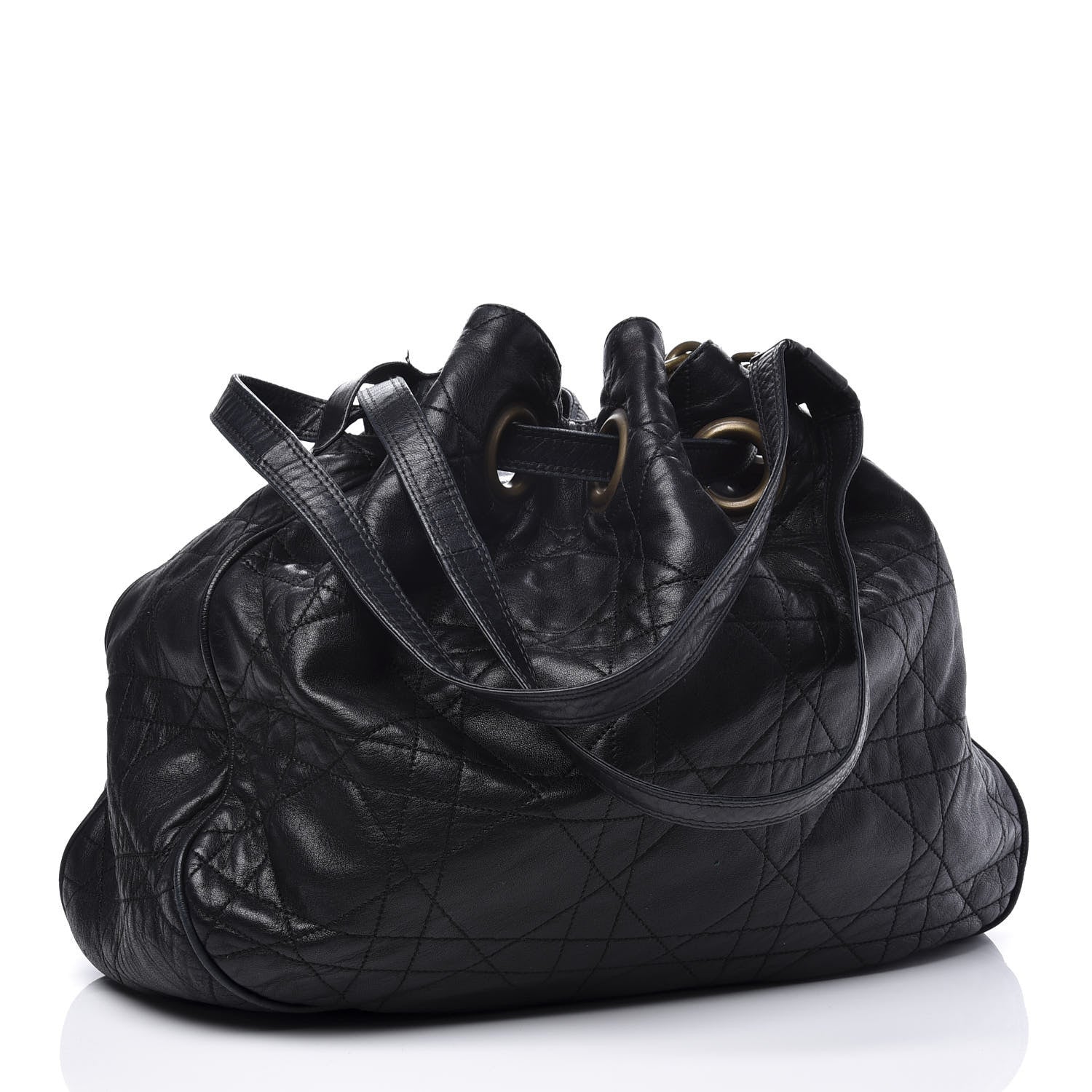 Christian Dior Lambskin Cannage Drawstring Bag Black 3 of 14