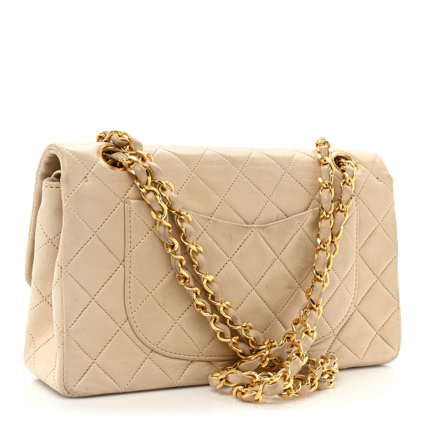 Lambskin Quilted Small Double Flap Beige