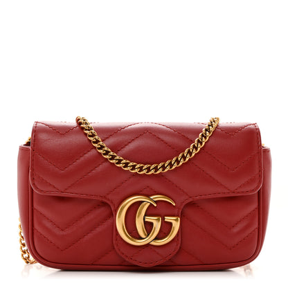 Gucci Calfskin Matelasse Super Mini GG Marmont Shoulder Bag Hibiscus Red 1 of 10