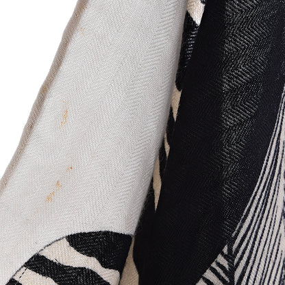 Hermes Cashmere Silk Zebra Pegasus Shawl 140 White Black Naturel 9 of 9