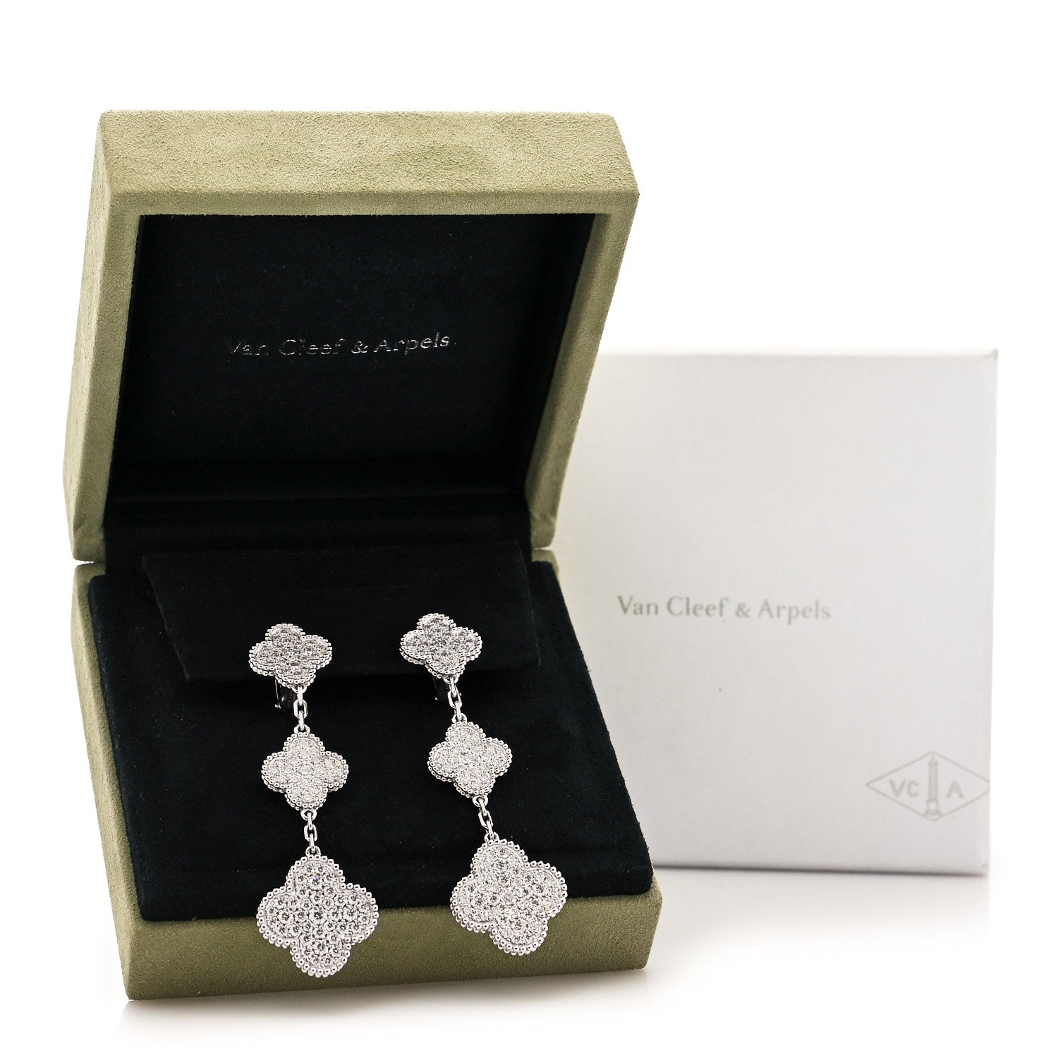 Van Cleef & Arpels 18K White Gold Diamond 3 Motifs Magic Alhambra Earrings 5 of 5