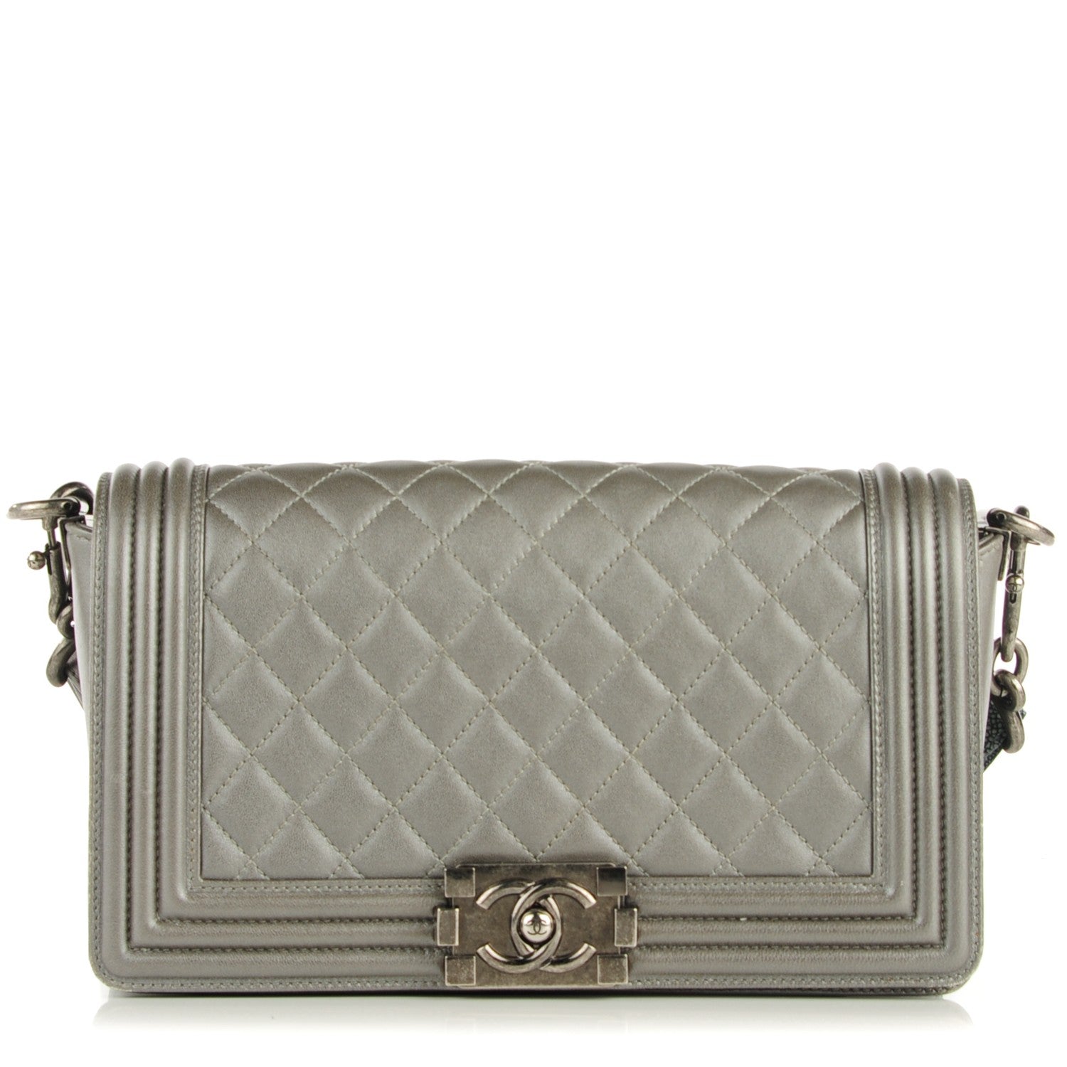 Chanel Lambskin Quilted Medium Boy Flap w Stingray Strap Silver 1 of 9