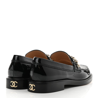 Chanel Shiny Calfskin Logo Loafers 36.5 Black 4 of 9