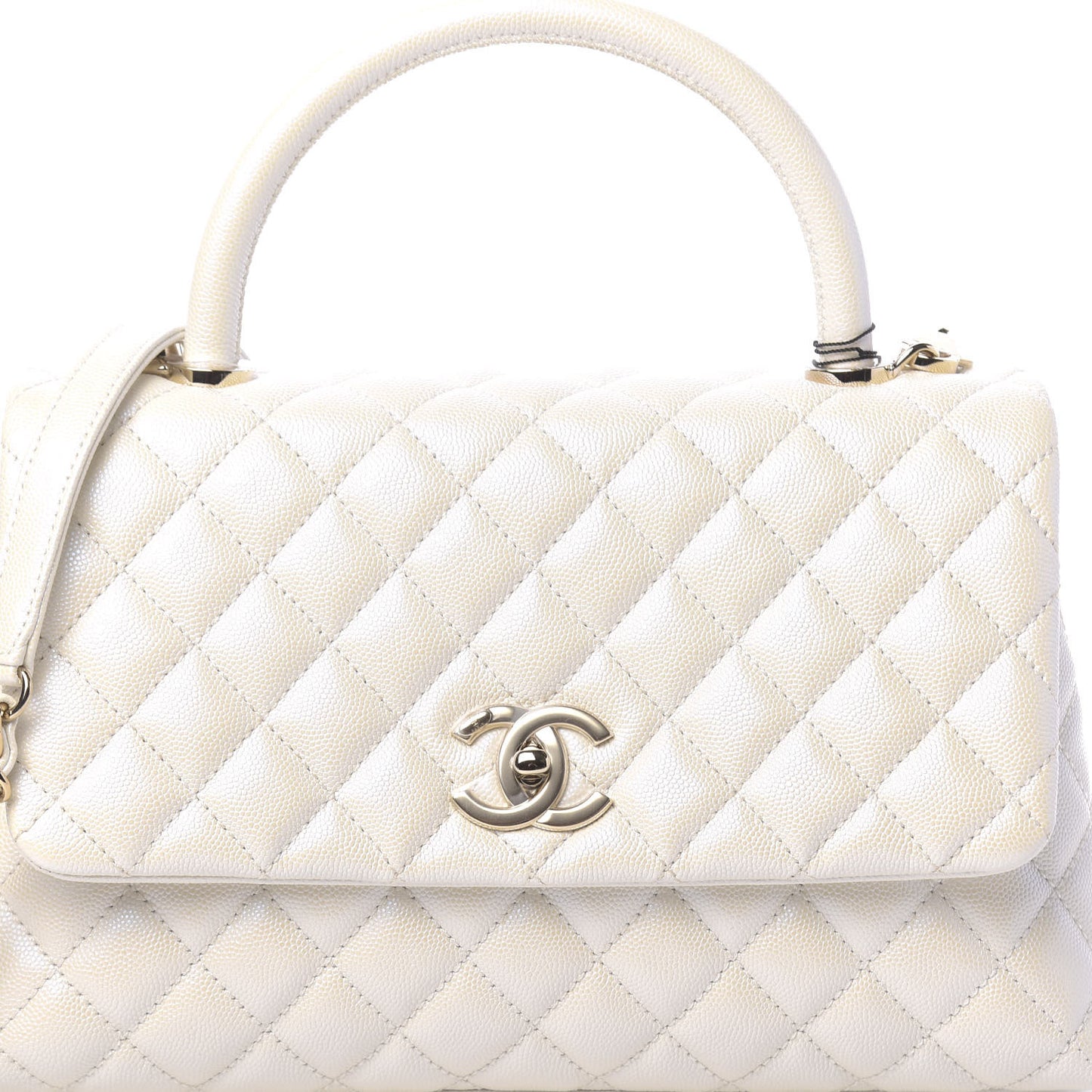 Iridescent Caviar Quilted Small Coco Handle Flap White
