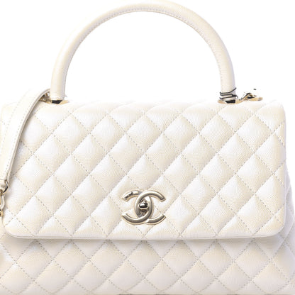 Chanel Iridescent Caviar Quilted Small Coco Handle Flap White 10 of 11