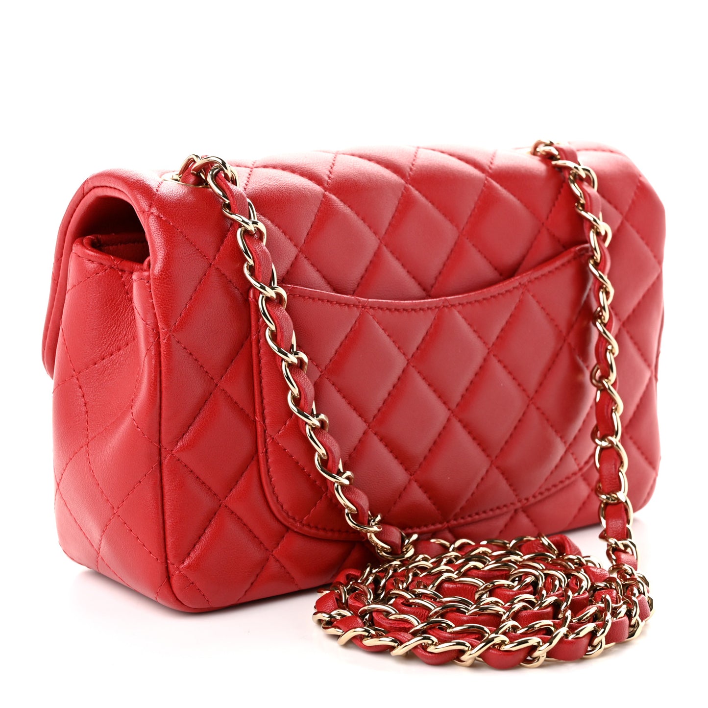 Lambskin Quilted Mini Rectangular Flap Red Dark Red