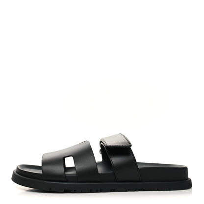 Hermes Calfskin Chypre Sandals 39.5 Black 1 of 9
