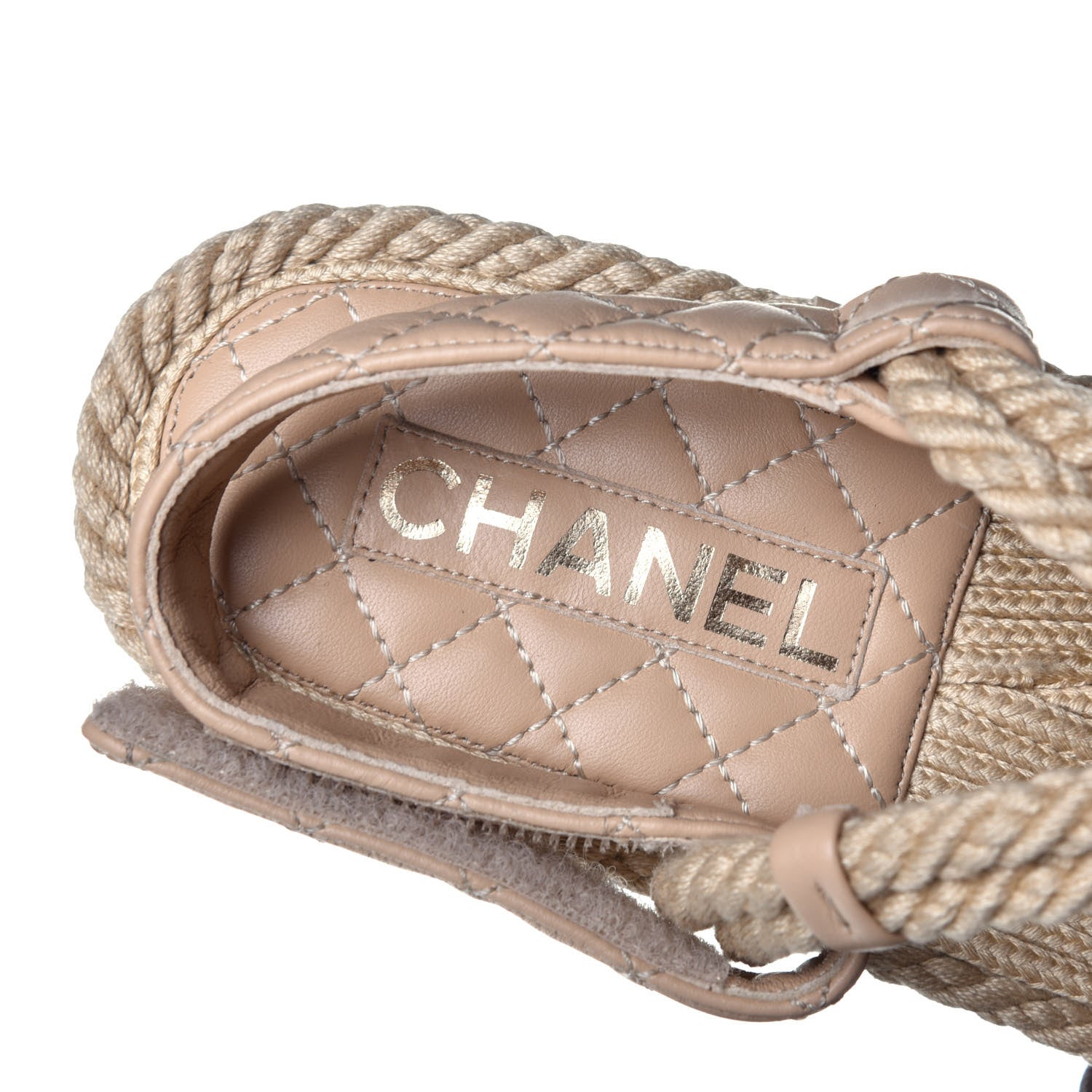 Chanel Cord Lambskin Quilted Logo Sandals 38 Beige 7 of 10