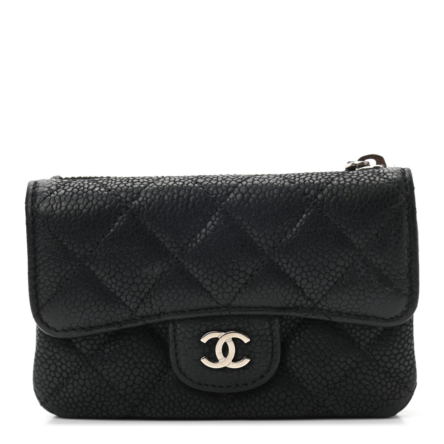 Iridescent Caviar Quilted Coin Purse Black