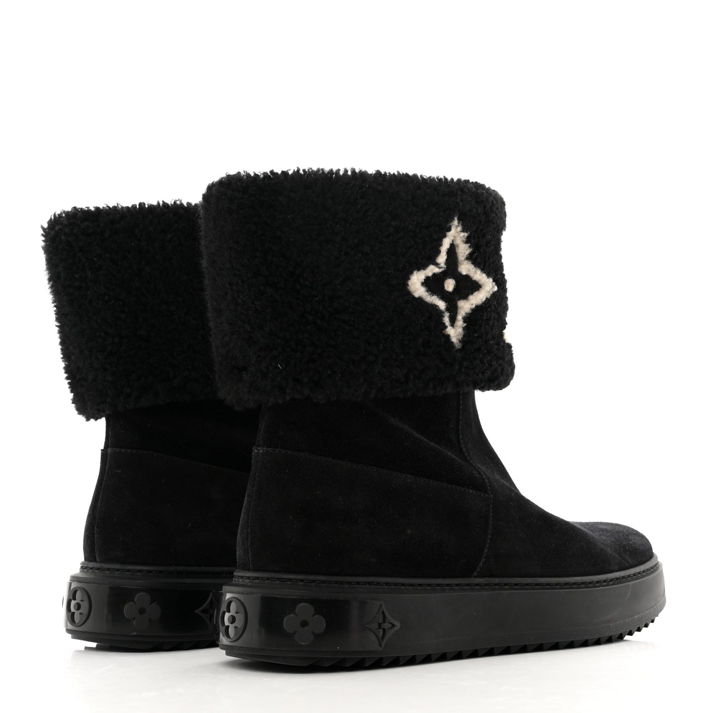Suede Calfskin Shearling Snowdrop Flat Ankle Boot 40 Black