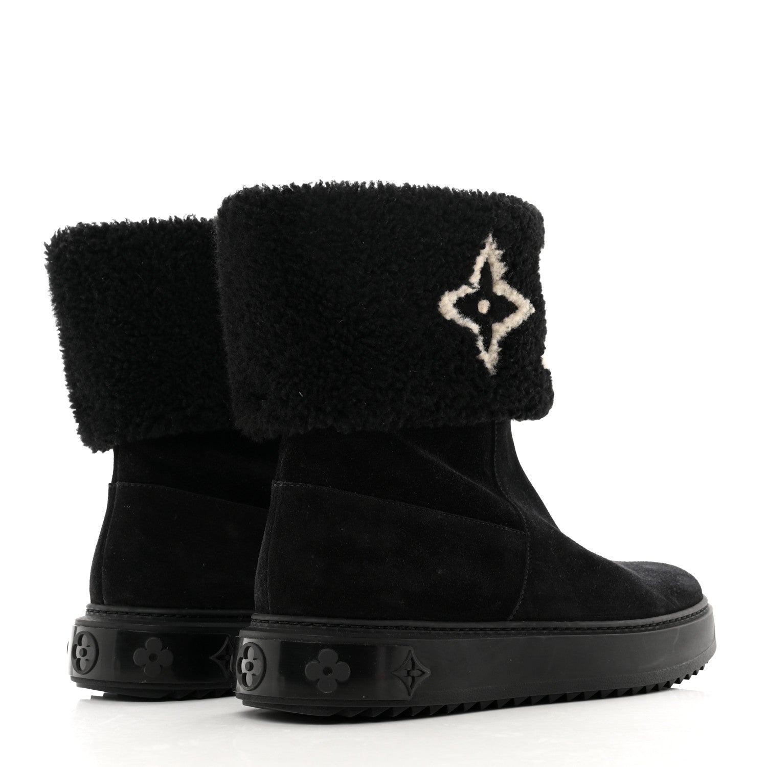 Louis Vuitton Suede Calfskin Shearling Snowdrop Flat Ankle Boot 40 Black 4 of 9