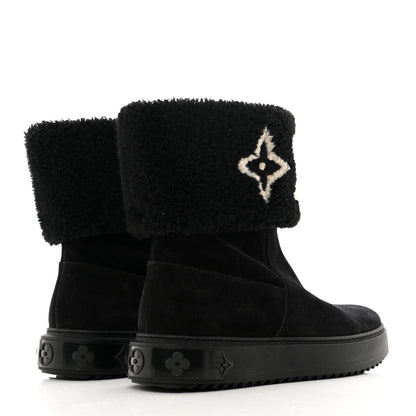 Louis Vuitton Suede Calfskin Shearling Snowdrop Flat Ankle Boot 40 Black 4 of 9