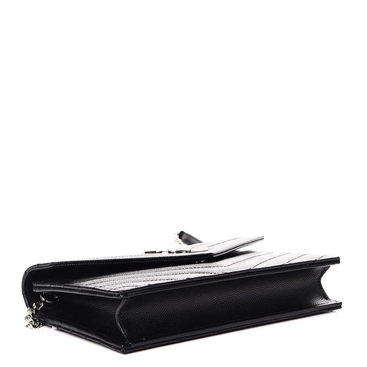 Saint Laurent Grain De Poudre Matelasse Chevron Monogram Envelope Chain Wallet Black 4 of 9