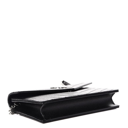 Saint Laurent Grain De Poudre Matelasse Chevron Monogram Envelope Chain Wallet Black 4 of 9