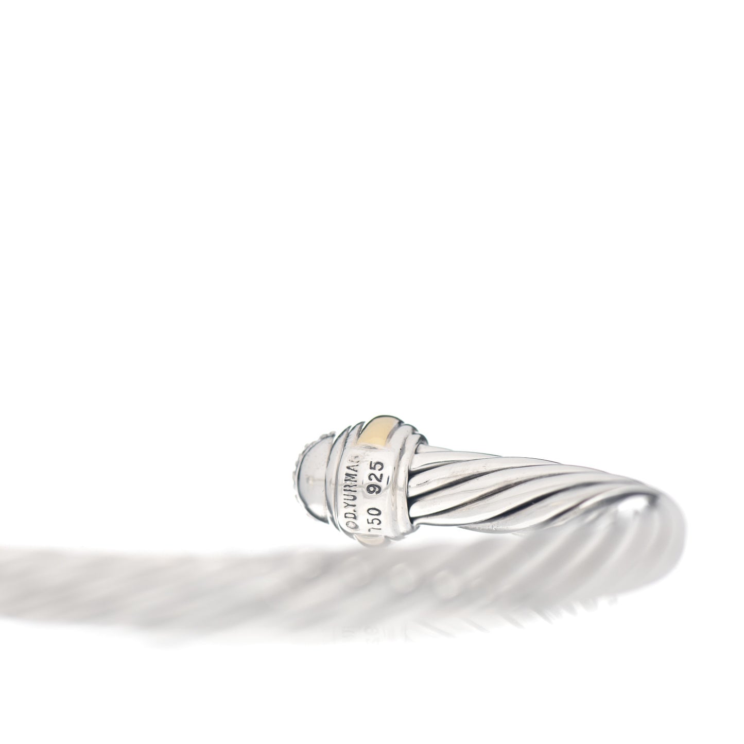 Sterling Silver 18K Yellow Gold Diamond Pave 7mm Cable Classics Bracelet