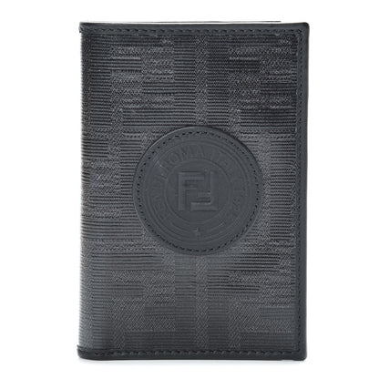 Fendi Glazed Fabric Vitello Century FF 1974 Stamp Patch Mens Wallet Black 1 of 8