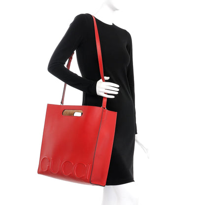 Gucci Calfskin Embossed Medium XL Tote Red 2 of 6