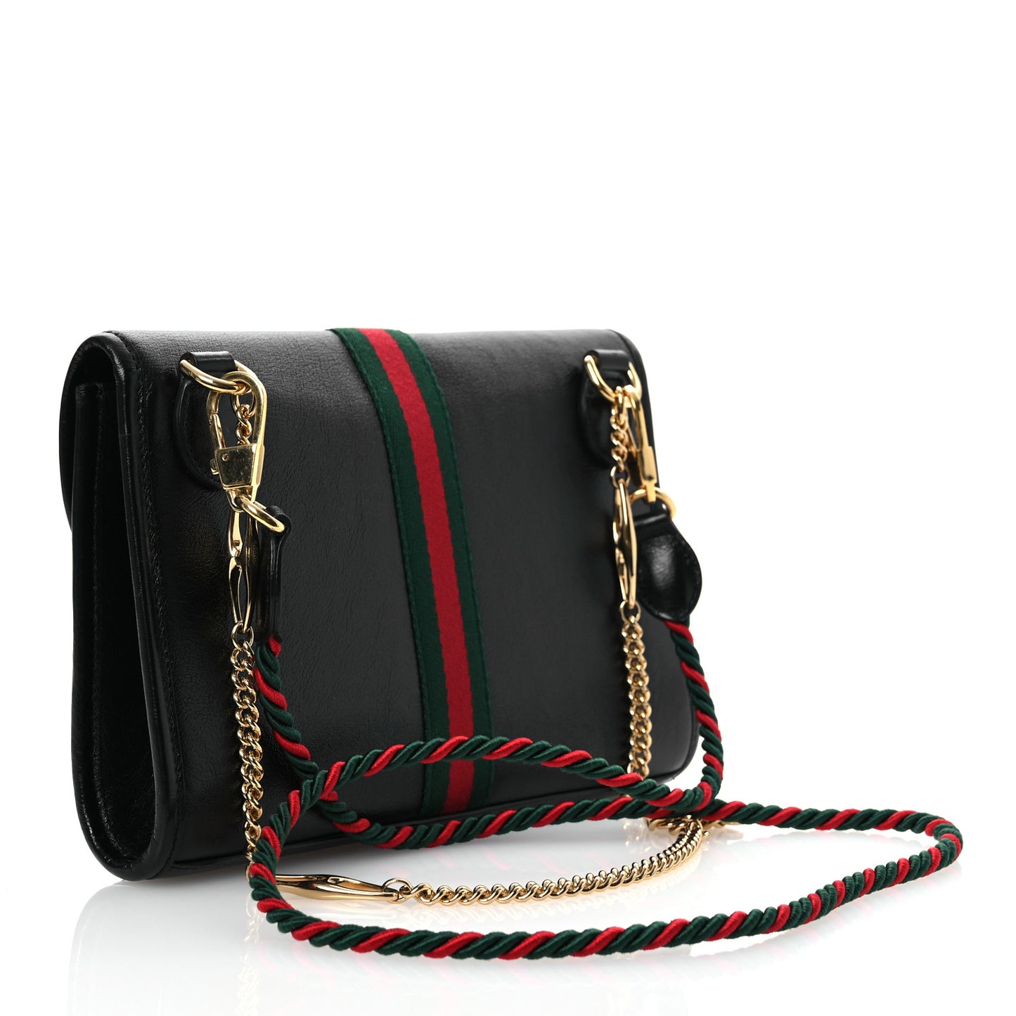 Textured Calfskin Web Small Rajah Slim Flap Shoulder Bag Black