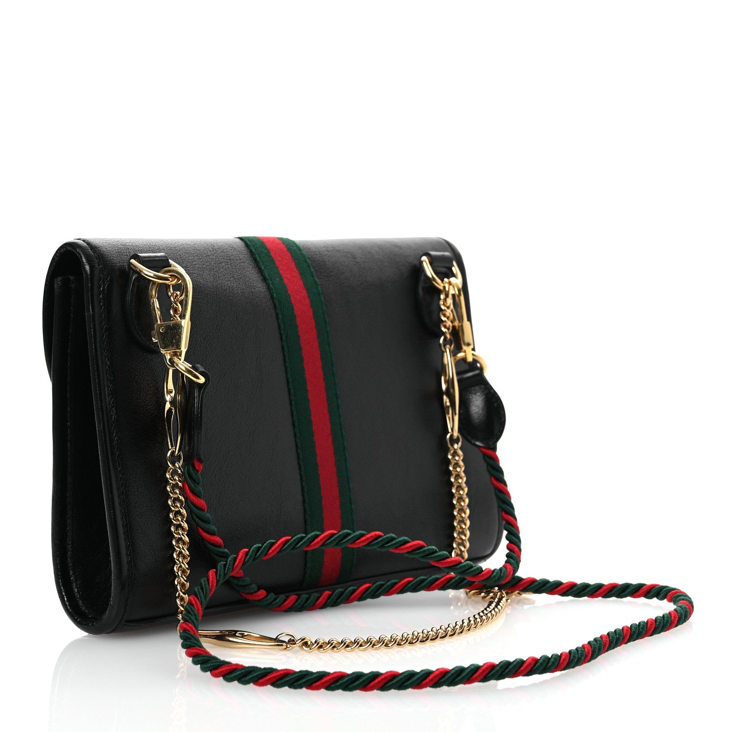 Gucci Textured Calfskin Web Small Rajah Slim Flap Shoulder Bag Black 3 of 12