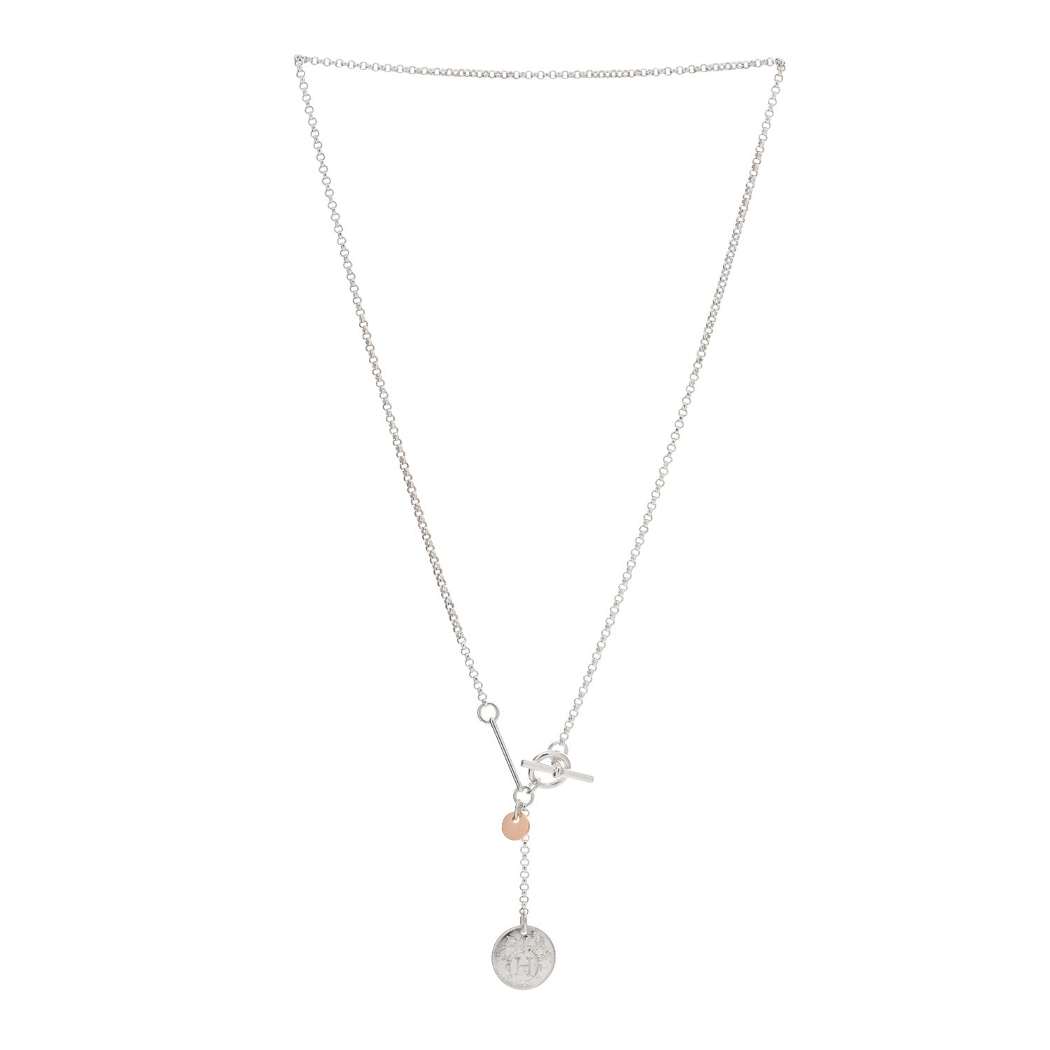 Hermes Sterling Silver 18K Rose Gold PM Ex-Libris Pendant Necklace 2 of 4