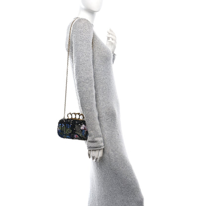 Alexander McQueen Nappa Embroidered Floral Knuckle Box Clutch Black Multicolor 3 of 13