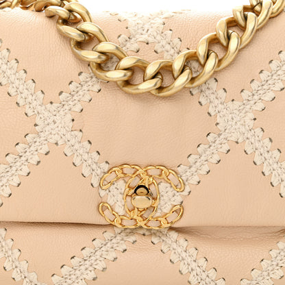Chanel Calfskin Crochet Large Chanel 19 Flap Beige 10 of 13
