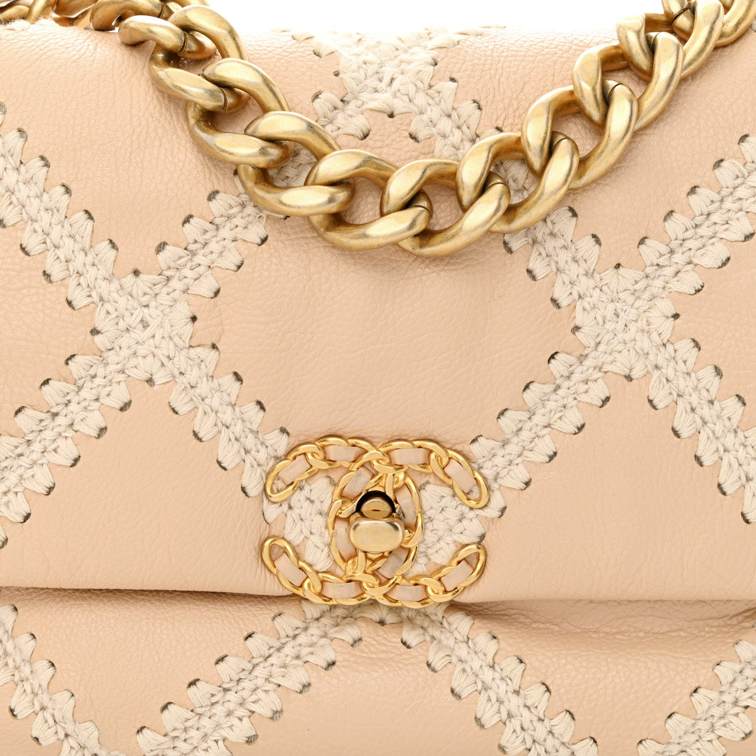 Chanel Calfskin Crochet Large Chanel 19 Flap Beige 8 of 10