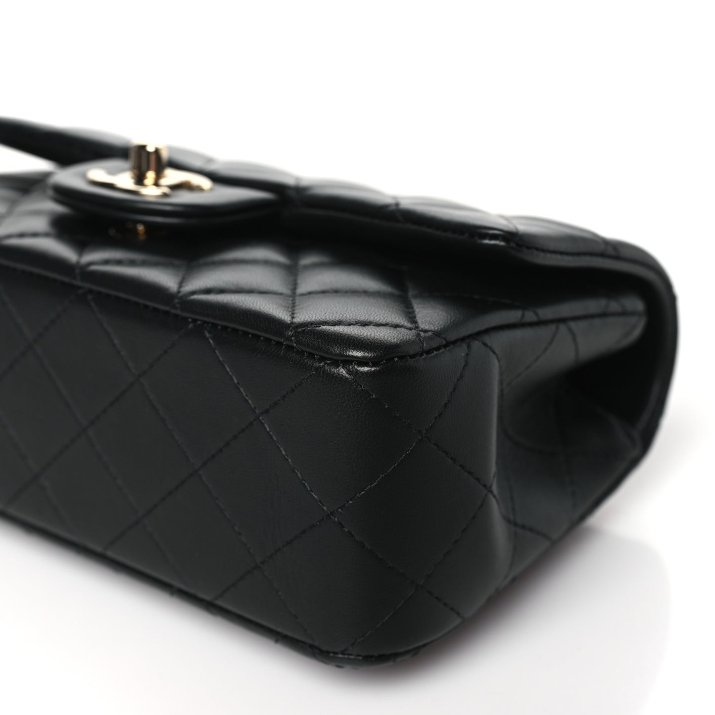 Lambskin Quilted Mini Top Handle Rectangular Flap Black