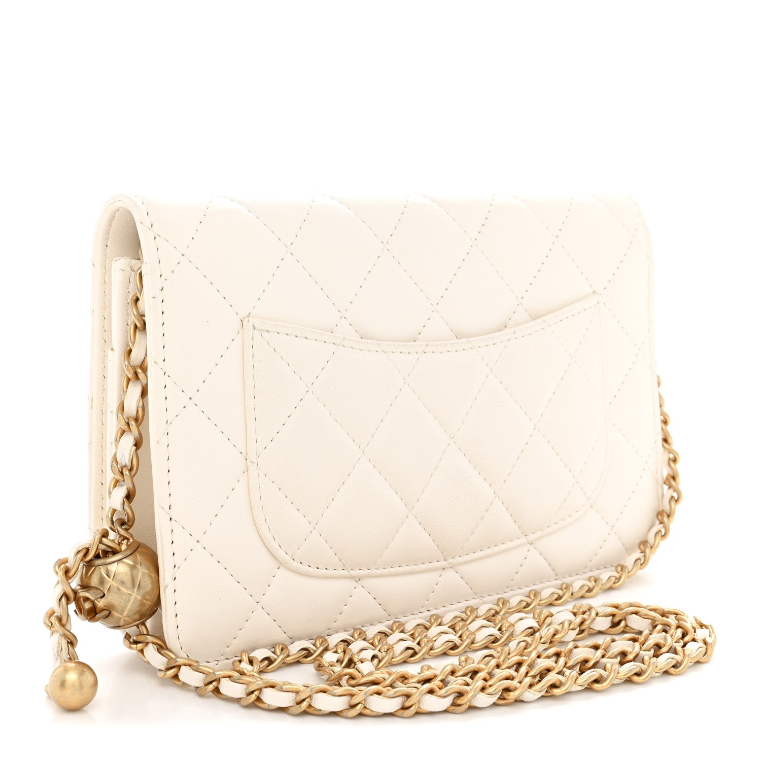 Chanel Lambskin Quilted CC Pearl Crush Wallet on Chain WOC White 3 of 12